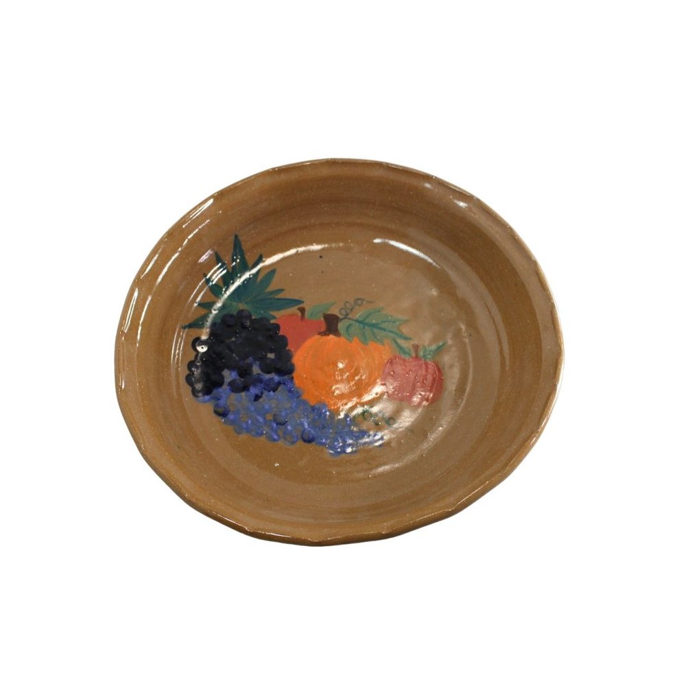 Vintage Hand Painted Thrown Pottery Pie Plate Bobbi 1997 Fruit Brown Glaze 77157